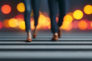 Fototapeta premium City Night Crossing Blurred Legs on Pedestrian Stripes