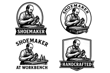 Vintage collection of handcrafted shoemaker emblems featuring detailed engravings and classic designs
