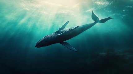 Obraz premium Whale underwater sunlight