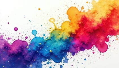 Abstract colorful paint splatters on white background, vibrant hues, artistic texture , texture, watercolor