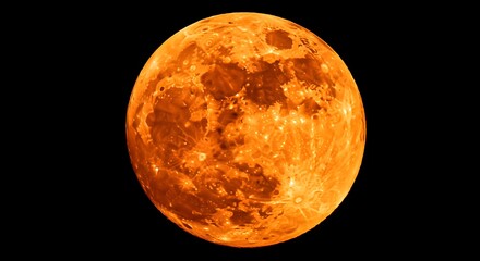 Naklejka premium Ethereal Full Moon Rising Celestial Body Amidst the Infinite Universe Representing Lunar Cycle and the Timeless Wonder of Space Exploration Orange Glow Emitting