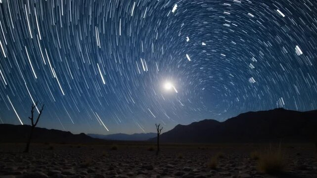 Hyperlapse in Death Valley National Park Desert Moonlit Under Galaxy Stars