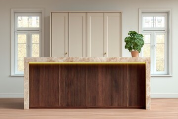 Modern Minimalist Kitchen Island Design  Beige Cabinets  Walnut Wood  LED Lighting