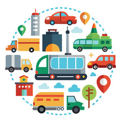 simple icon set representing various modes of road transportation with white background.