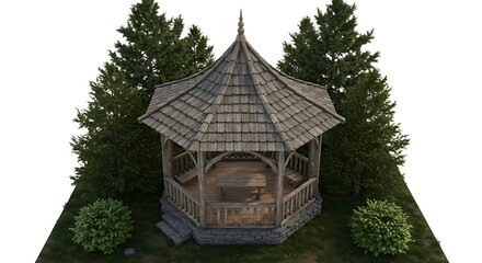 Fototapeta premium Wooden gazebo in garden environment