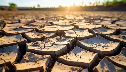Parched earth fractures under suns glare