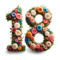 number 18 made of flowers