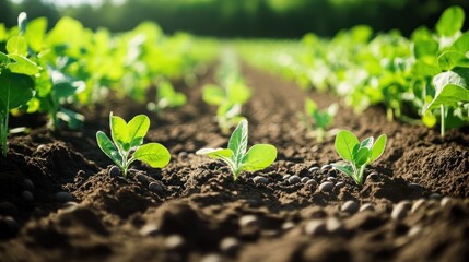 Vibrant Green Shoots Emerging from Rich Soil: A Glimpse into Agricultural Growth and Renewal