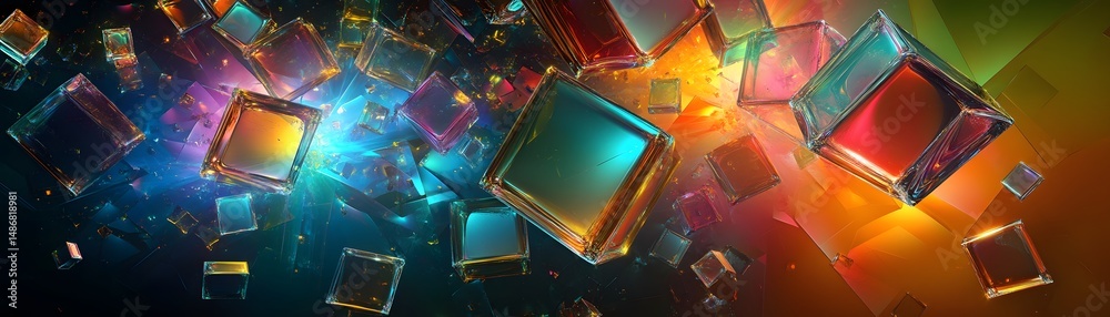 Poster Multicolored floating cubes in a dynamic abstract design.