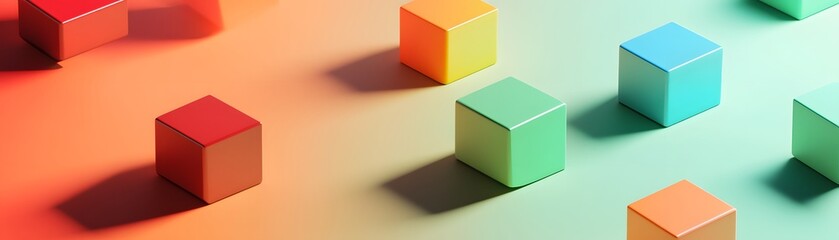 Fototapeta premium Colorful geometric shapes arranged on a gradient background.