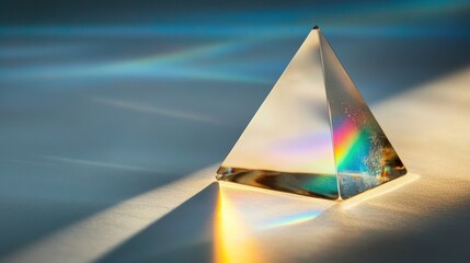 Glass pyramid prism refracting light rainbow spectrum