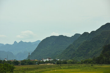 Tropical landscape near Phong Nha, Vietnam during Southeast Asian haze