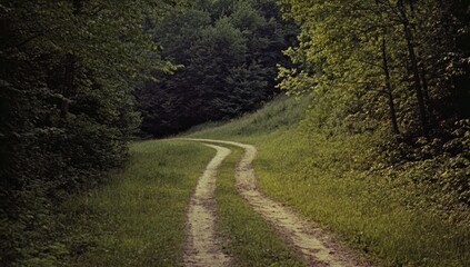 Fototapeta premium Forest path winds through verdant trees