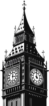 Illustration of a historic clock tower silhouette against a white background.