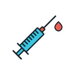 Blue medical syringe with fluid droplet representing vaccine administration, disease prevention, and hospital healthcare service icon
