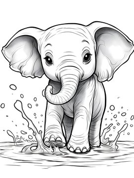 A cute baby elephant splashing in the water.