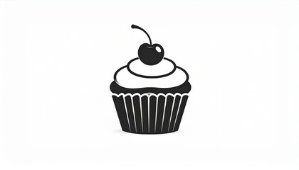 Simple Black And White Cupcake Icon