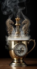 Chess pieces time concept smoke table