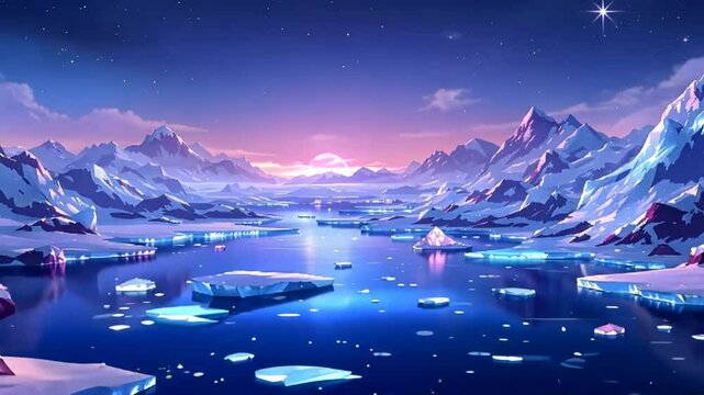 Dawn at the Glacial Lake: Snow-Capped Mountains & Floating Ice &ndash; 4K UHD Tranquil Scene