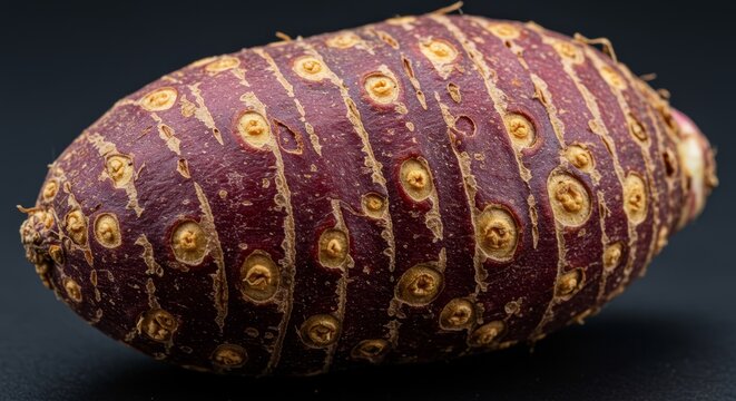 Exotic ulluco tuber close-up showcases unique texture and coloration