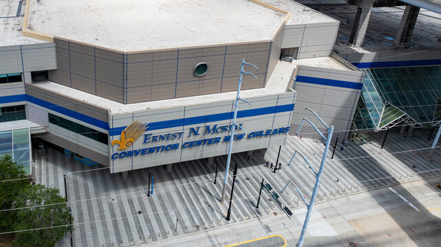 aerial shot of Ernest N. Morial Convention Center in New Orleans Louisiana USA