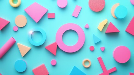 Pastel geometric shapes on blue background abstract 3 d render