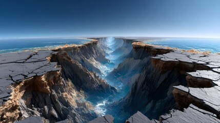 Very large hole in the ground created by powerful earthquake exposing subsurface layers
