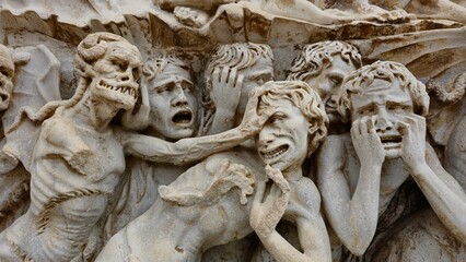 Orvieto, Italy - 5 January 2025. Detail from the Last Judgment relief on the façade of Orvieto...