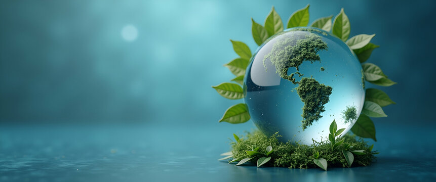 Circular economy concept. Crystal globe with a circular economy icon around it. Circular economy for future growth of business and design to reuse and renewable material resources. concept as A crysta