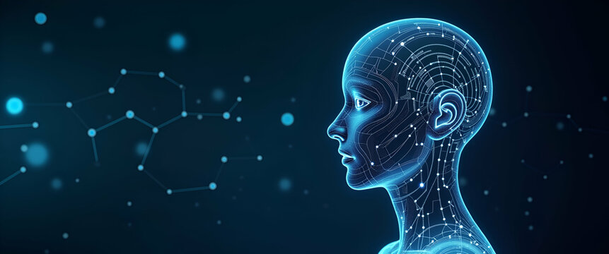 Elegant Visual Narrative of Self-Learning AI: Evolving Through Iterative Feedback, Refined Data Processing, and Adaptive Algorithms - Conceptual Photo Stock with Left Space