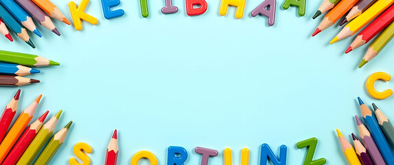 International Literacy Day border frame with alphabet letters and pencils copy space for text concept as Colorful border adorned with alphabet letters and pencils emphasizing foundational literacy ski