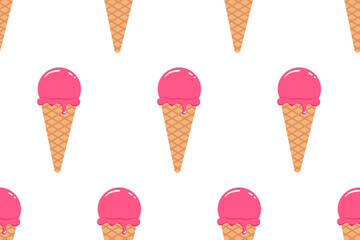 Seamless ice cream cone pattern with pink scoops on a transparent background. Fun and colorful design for fabric, packaging, or digital summer projects