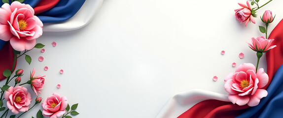 Dynamic Korean Flag and Blooming Rose of Sharon Frame for Independence Day Messages - National Pride Concept with Copy Space on Left Side in Photo Stock