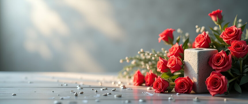 Elegant Memorial Day remembrance imagery featuring symbolic icons and subtle reflective elements presented in a balanced and refined composition tailored for premium photo stock quality in  Photo Stoc