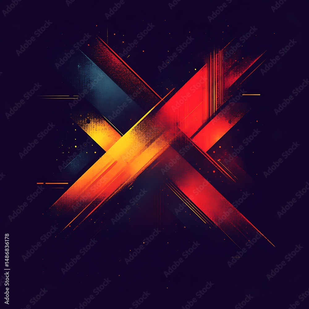Poster abstract design with vibrant intersecting lines. bold colors, dynamic composition, and subtle textur