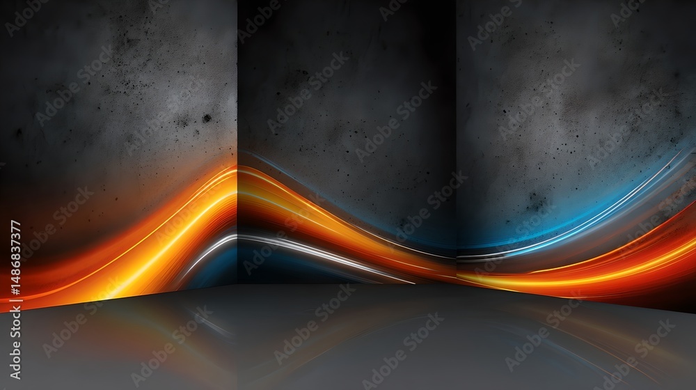 Poster contemporary wall design with a dynamic wave of light creating a unique visual effect