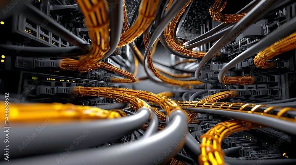 Poster intricate and complex network infrastructure design showcasing advanced connectivity systems