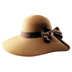 Refined Wide Brim Sun Hat with a Sculpted Shape and Bow Isolated on Transparent Background