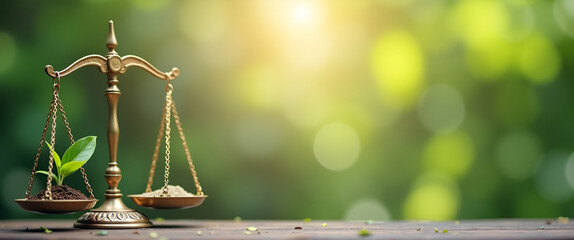 Icon Scales on Nature Background: Symbolizing Corporate Law, Environmental Regulation, and Sustainable Practices for Eco-Conscious Industries