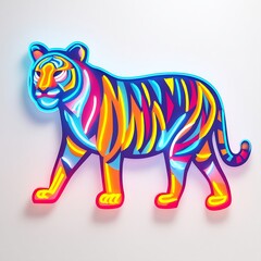 Fototapeta premium Neon glowing tiger urban street art 