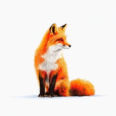 Fototapeta premium Red Fox Sitting with Curled Tail