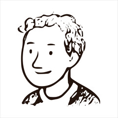 Hand-drawn sketch of a barista's face with a hat, ideal for cafe and hospitality designs. Black and white vector style, perfect for coffee culture and service branding