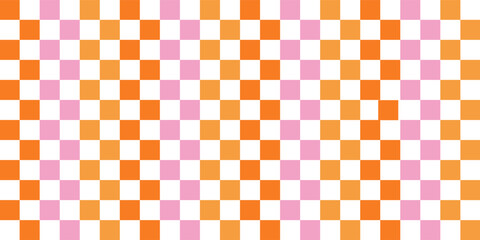 Checkerboard background. Geometric pastel square texture in vintage y2k style. Hippie 70s pattern. Plaid pattern background. Pink, yellow, and orange colors.