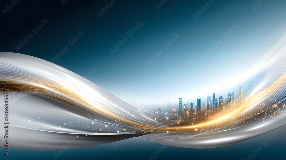 Poster unique cityscape with wave-like structures creating an artistic urban environment and design