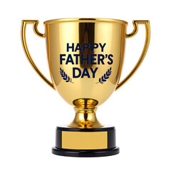 Fototapeta premium Shiny golden trophy with Happy Father's Day text and laurel design a symbol of achievement with a blank label and black background
