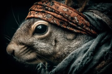Artistic Squirrel Pirate Portrait  Close up  Furry  Animal  Headshot  Fantasy  Oil Paintin