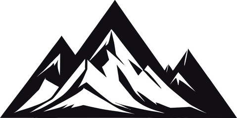 Mountain silhouette - vector icon. Rocky peaks. Mountains ranges. Black and white mountain icon