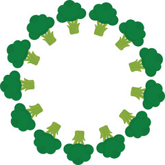 Broccoli, vegetable theme, for backgrounds and textures, circular border, frame.