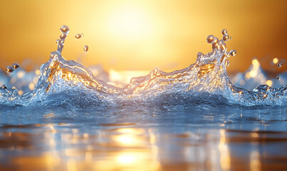 Water splash at sunset golden light dynamic texture