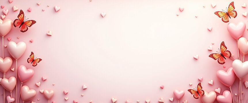 Mothers Day hearts and butterflies border frame with affectionate copy space for Mothers Day concept as Affectionate hearts and graceful butterflies framing loving space for Mothers Day heartfelt mess